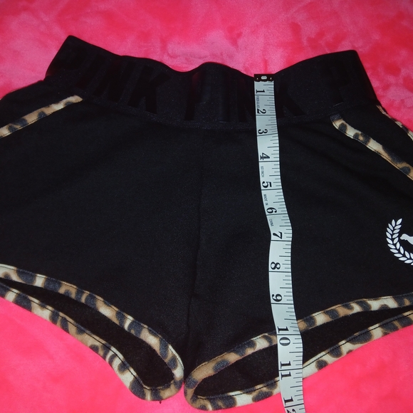PINK Victoria's Secret Black Shorts with Leopard Trim Dog And Crest VGUC - Picture 7 of 7